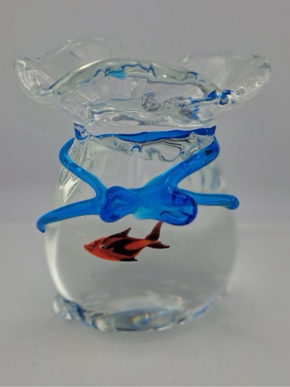 Murano Glass Paperweight Aquarium Bag W/Goldfish Signed By Oscar Zanetti 5x3